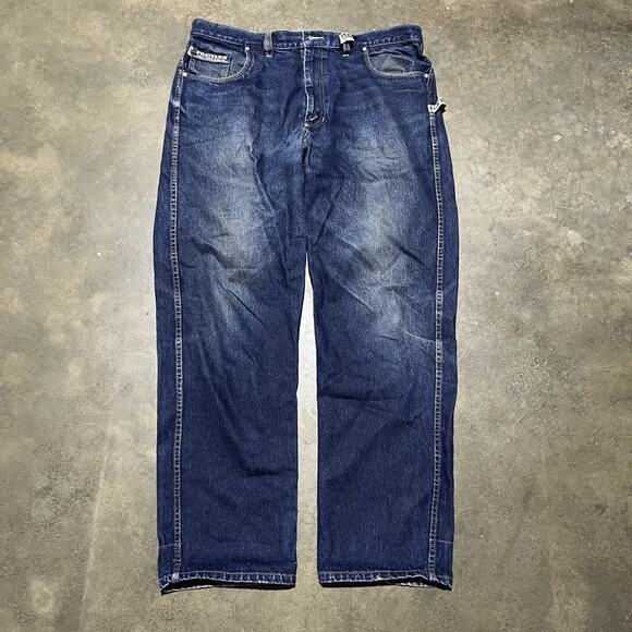 Vintage Y2k Phat Farm Dark Wash Loose Fit Baggy Jeans 38x32 - Picture 1 of 5